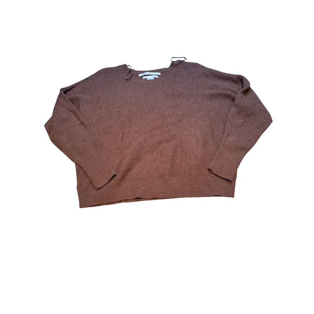 Max Studio Brown Extrafine Merino Wool V-Neck Sweater Womens Medium Relaxed Knit